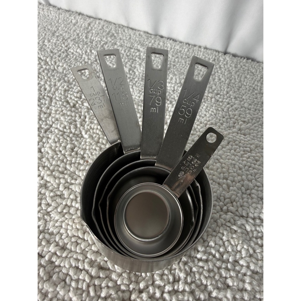 Stainless Steel Measuring Cups Set of 5 Silver Nested Kitchen Tools 16334